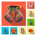 Vector illustration of alpinism and peak symbol. Set of alpinism and camp stock symbol for web. Royalty Free Stock Photo