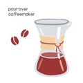 Vector illustration alternative way of brewing coffee - pour over glass coffeemaker.