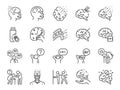 Alzheimer`s & Brain Awareness line icon set. Included the icons as Alzheimer, brain disease, Savant syndrome, mental disabilities,