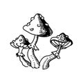Vector illustration. Amanita mushroom. Poisonous toadstool fly agaric. Hand drawn doodle. Cartoon sketch. Decoration for