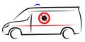 Vector illustration of an ambulance car with a traffic sign showing the figth with corona virus SARS-CoV-2 and Covid-19 disease. Royalty Free Stock Photo