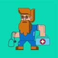 Vector illustration of an ambulance doctor with a stethoscope in his hand.