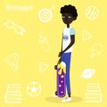 Vector illustration. American boy skateboarder. Flat style