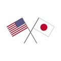 Vector illustration of the american flag and the japanese flag crossing each other