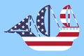 vector illustration of an American flag sailing ship