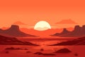 Vector illustration of American or Mexican sunset desert landscape with mountains in flat cartoon style Royalty Free Stock Photo