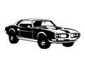 vector illustration of american muscle car isolated black and white best white background for badge, emblem, shirt, icon Royalty Free Stock Photo