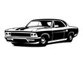 vector illustration of american muscle car isolated black and white best white background for badge, emblem Royalty Free Stock Photo