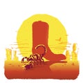 Vector illustration of American Texas desert with cowboy boot and scorpion islated on white