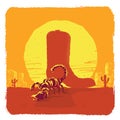 Vector illustration of American Texas desert with cowboy boot and scorpion