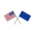 Vector illustration of the american U.S.A. flag and the european EU flag crossing each other Royalty Free Stock Photo