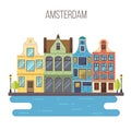 Vector illustration of Amsterdam cityscape.