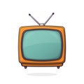 Vector illustration. Analogue retro TV with antenna and orange plastic body. Television box for news and show translation Royalty Free Stock Photo
