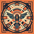 Vector illustration of ancient greek meander with eagle on orange background generative AI