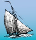 Vector illustration of ancient sailing boat in the sea