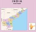 Vector illustration of Andhra Pradesh District map with border in colour