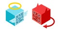 Vector illustration of a angel and devil in isometric style with QR code face Royalty Free Stock Photo