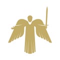 Vector illustration. The angel is God\'s herald and messenger with a sword in his hand.