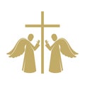 Vector Illustration. Angels At The Cross Of The Lord And Savior Jesus Christ