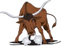 Angry Longhorn Bull Illustration