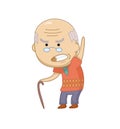 Vector illustration of Angry old man character. Funny grumpy grandfather. Senior man with bold head