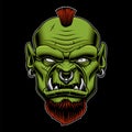 Vector illustration of an angry orc on the dark background.