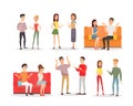 Vector illustration of angry people, screaming couples. Conflict and stress, sad characters in cartoon flat style. Angry