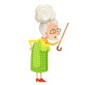 Vector illustration of angry senior woman with walking stick