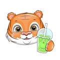 Cute cartoon tiger holding apple juice.