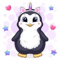 Cute cartoon penguin with unicorn headband.