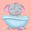 Cute cartoon elephant is taking a bath. Royalty Free Stock Photo
