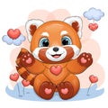 Cute cartoon red panda with hearts. Royalty Free Stock Photo