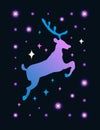 Vector illustration with animal silhouette. Cute polar deer with stars and constellation. Cartoon magic background