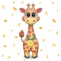 Cute cartoon giraffe with a gold medal. Royalty Free Stock Photo