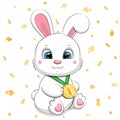 Cute cartoon white rabbit with a gold medal. Royalty Free Stock Photo