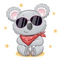 Cute cartoon koala with a red scarf and glasses.