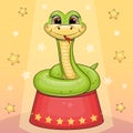 Cute cartoon green snale in the circus.