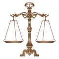 Vector illustration antique ornate balance scales on white background. Justice and making decision concept