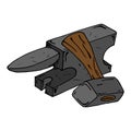 Anvil with a hammer. Vector illustration of an anvil with a sledgehammer. Hand drawn sledge hammer with an anvil