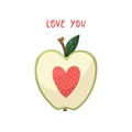 Vector illustration of an apple with a heart instead of a core for Valentine`s Day Royalty Free Stock Photo