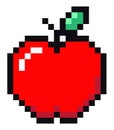 Vector illustration of apple pixel design. Red fruit symbol of pixel game on white background