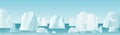 Vector illustration of arctic landscape in flat cartoon style. nature winter arctic ice landscape with lot of icebergs Royalty Free Stock Photo