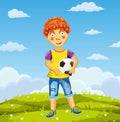 Vector illustration art of little boy in shirt and short playing Royalty Free Stock Photo