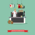 Vector illustration of artifacts research in laboratory with special equipment Royalty Free Stock Photo