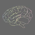 Vector illustration of artificial intelligence. Cyber brain gradient outline icon on dark gray background. Hand drawn Royalty Free Stock Photo