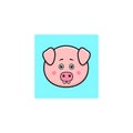 Vector Illustration Artwork Icon of Cute fatty pig isolated on blue background. Royalty Free Stock Photo