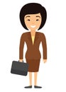 Vector illustration of asian businesswoman character with case in flat style.