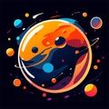 Vector illustration of an astronaut and planets on a dark background. Space theme. Generative AI Royalty Free Stock Photo