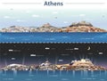 Vector illustration of Athens city skyline at day and night