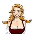 Vector illustration of attractive smiling waitress. Blondy woman. Vector illustration on a white background.